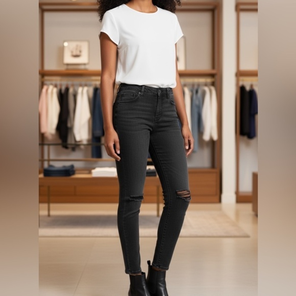 Seven7 Tummyless High Rise Skinny Jeans Black Wash Size 4